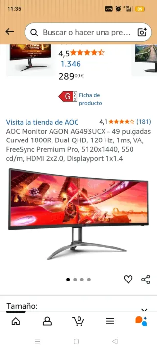 Monitor Curvo AOC Agon 49 120Hz (venta en persona)