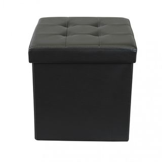 Pouf Quadrato Contenitore in Ecopelle Nero 38cm