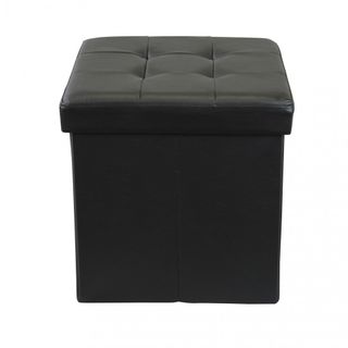 Pouf Quadrato Contenitore in Ecopelle Nero 38cm
