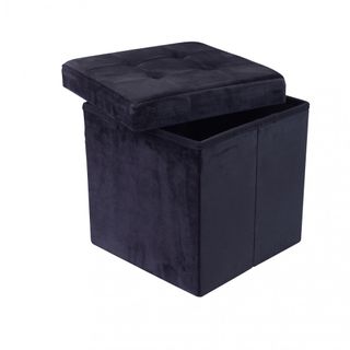 Pouf Quadrato in Velluto Nero Poggiapiedi 38 cm