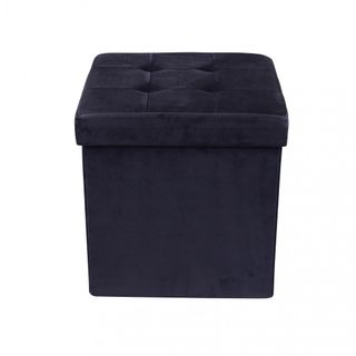 Pouf Quadrato in Velluto Nero Poggiapiedi 38 cm