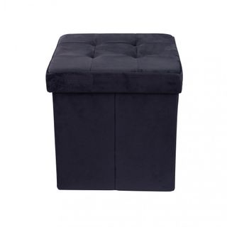 Pouf Quadrato in Velluto Nero Poggiapiedi 38 cm
