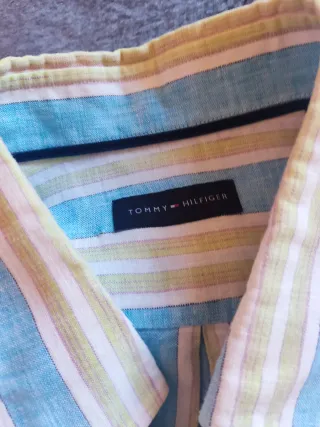 Camisa Lino Rayas Azul y Amarillo Talla L