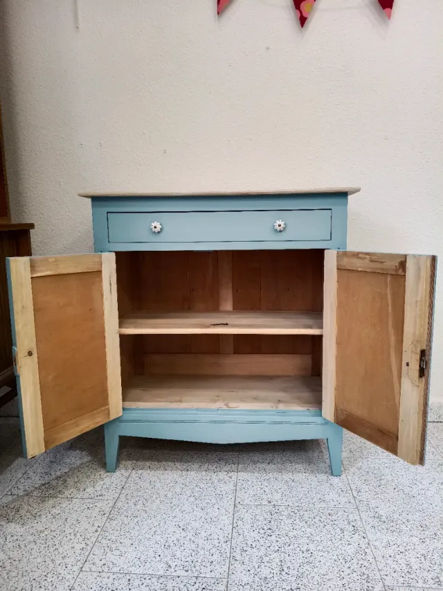 Aparador Vintage Madera Azul y Beige