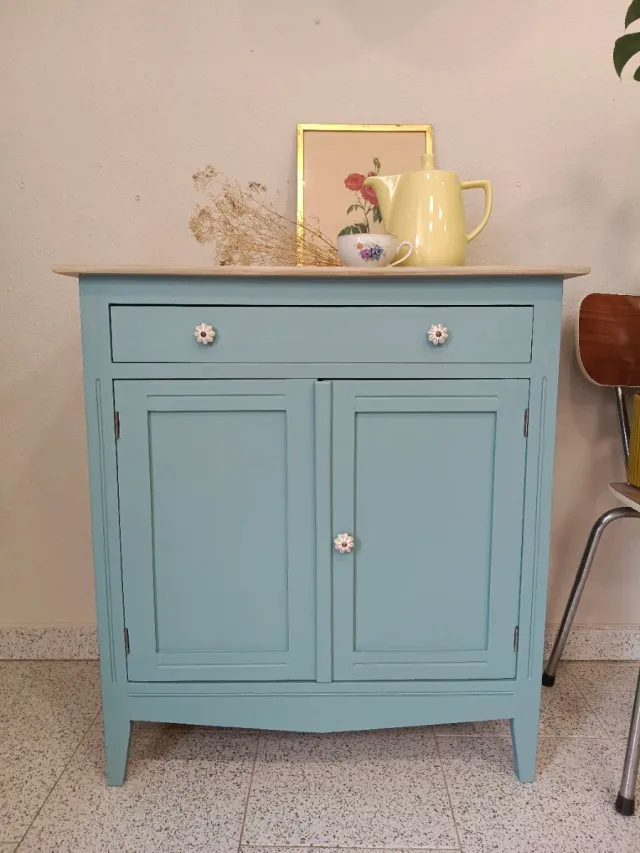 Aparador Vintage Madera Azul y Beige