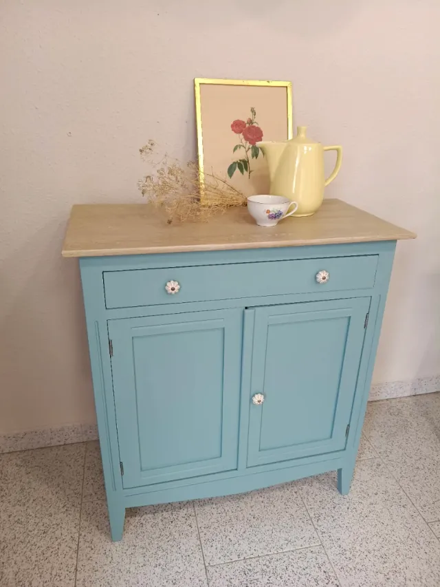 Aparador Vintage Madera Azul y Beige