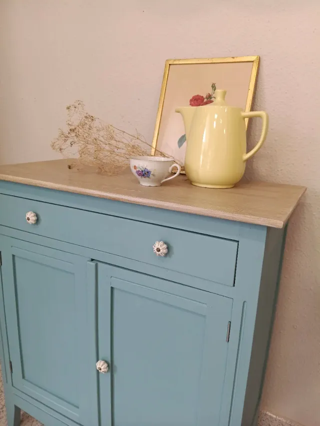 Aparador Vintage Madera Azul y Beige