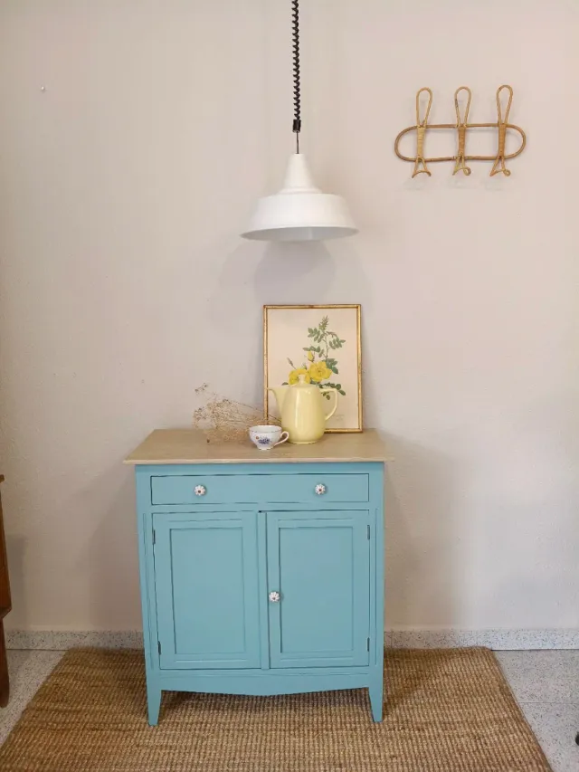 Aparador Vintage Madera Azul y Beige