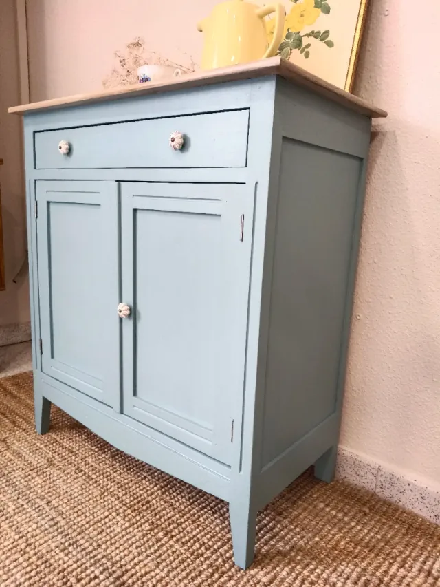 Aparador Vintage Madera Azul y Beige