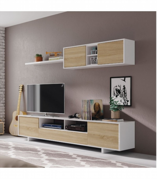 Mueble De Salón 200 Cm. Blanco Brillo/Roble Canad