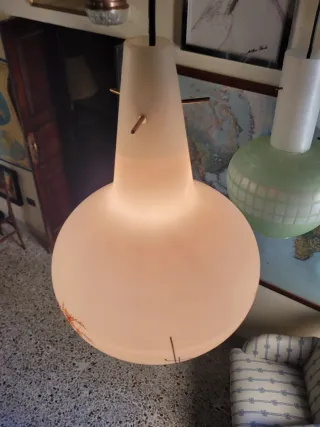 Lampada sospensione anni '60 opalino decorato