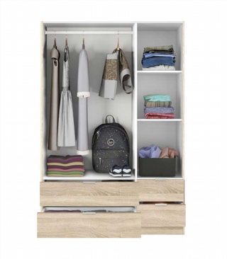 Armario 135x200x52cm 3 Puertas 4 Cajones. Roble C