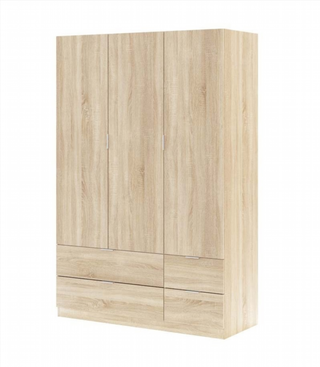 Armario 135x200x52cm 3 Puertas 4 Cajones. Roble C