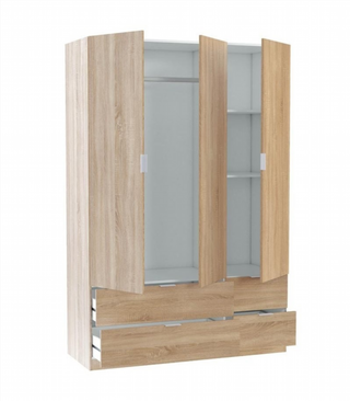 Armario 135x200x52cm 3 Puertas 4 Cajones. Roble C