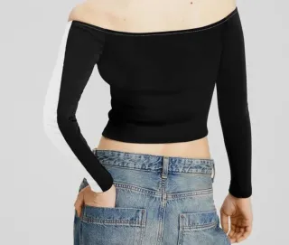 Top NUEVO Negro Manga Larga Malibu 32