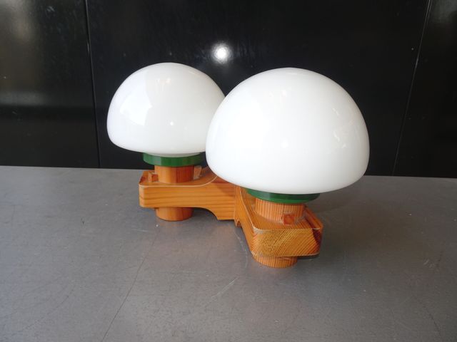 Aplique Doble Vintage Años 70 Madera y Cristal