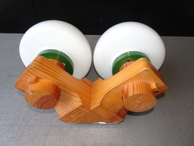 Aplique Doble Vintage Años 70 Madera y Cristal