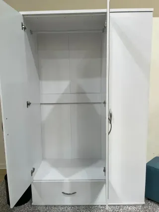 Armario 3 puertas espejo y cajones blanco