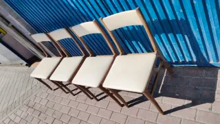 Lote 4 Sillas Vintage Madera y Piel 640513971