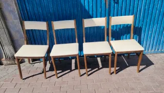 Lote 4 Sillas Vintage Madera y Piel 640513971