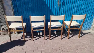 Lote 4 Sillas Vintage Madera y Piel 640513971
