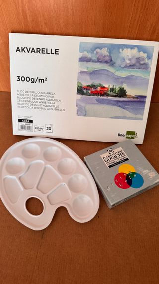 Set Pintura Gouache,  Bloc de acuarela y paleta