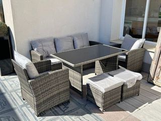 Sofa Rinconera de Terraza Mesa 2 puffs de Ratan