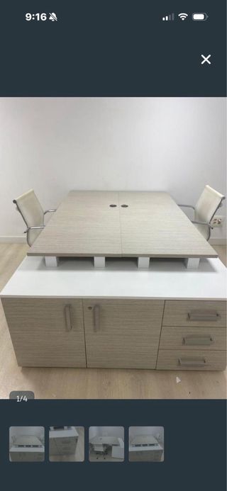 Mesa de oficina moderna beige y blanca