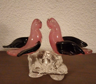 Cristal Murano - Pareja de Aves Rosa y Negro