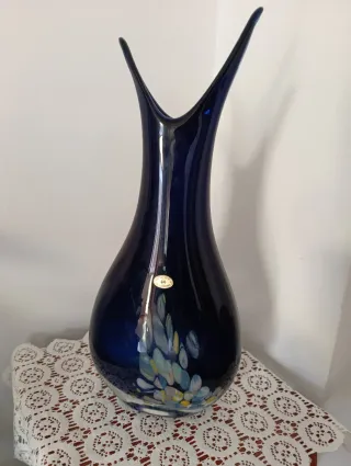 Jarrón Cristal Checoslovaquia Azul Multicolor