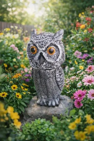 Búho decorativo jardín espantar pajaros