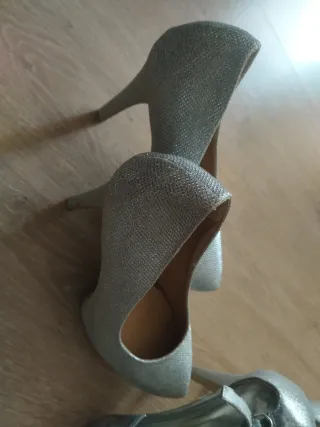 Zapatos de fiesta plateados mujer