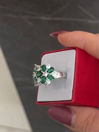 Anello Argento 925 Zirconi Verdi