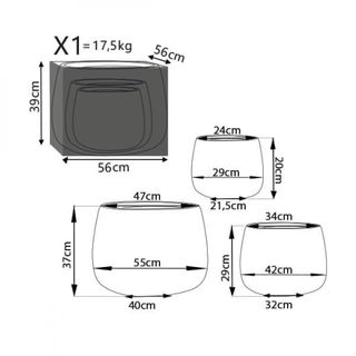 Set 3 Vasi in Fibra Sintetica 55cm Grigio Scuro
