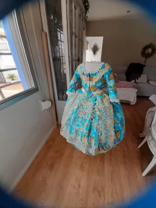 Vestido de Fallera  Niña azul y dorado con dos cor