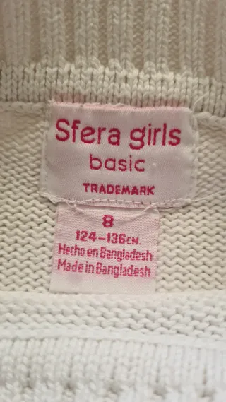 Jersey niña punto beige con bolsillo