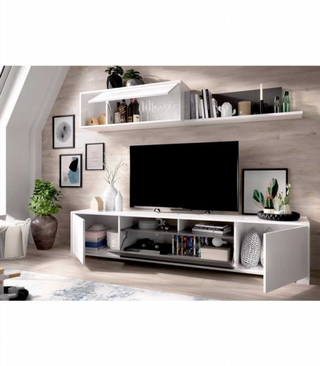 Mueble de Salón Tv. Blanco Brillo y Grafito