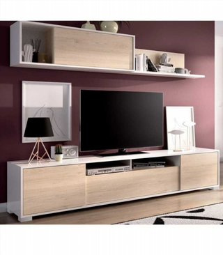 Mueble de Salón Tv. Blanco Brillo y Grafito