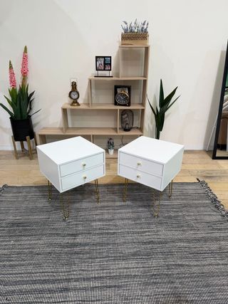 Mesitas de Noche Blancas con Patas Doradas