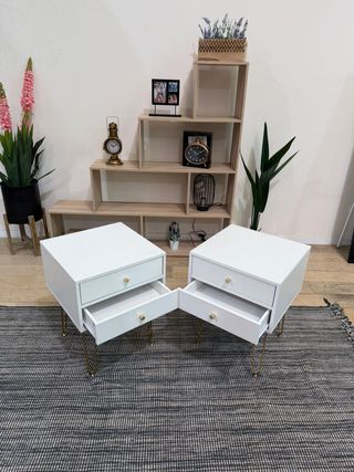 Mesitas de Noche Blancas con Patas Doradas