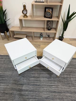 Mesitas de Noche Blancas con Patas Doradas