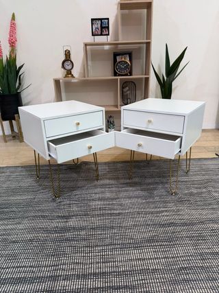 Mesitas de Noche Blancas con Patas Doradas