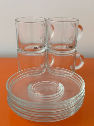 Juego 4 tazas café Nespresso con plato cristal