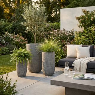 Set 3 Vasi Alti Fibra d'Argilla Grigi da Esterno