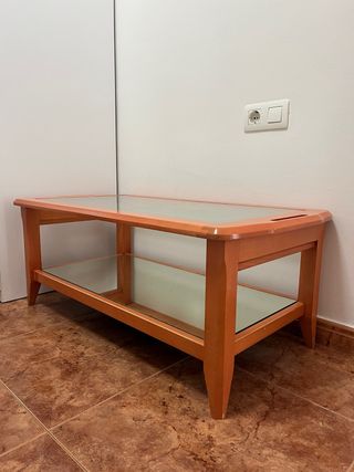 Mesa auxiliar madera y cristal
