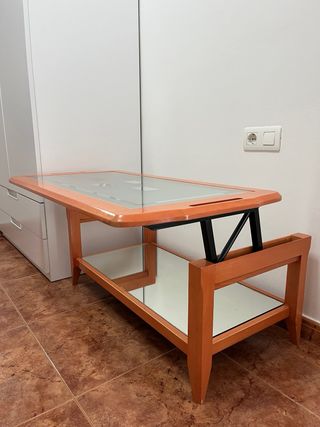 Mesa auxiliar madera y cristal