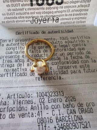 Anillo Tous Perla Original Certificado, cuesta 169