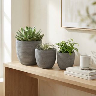 Set 3 Vasi in Fibra d'Argilla Grigi da Giardino