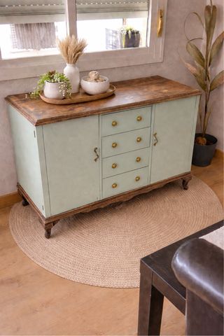 Cómoda aparador antiguo madera y yute