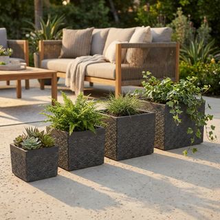 Set 4 Vasi da Esterno in Fibra Sintetica Antracite
